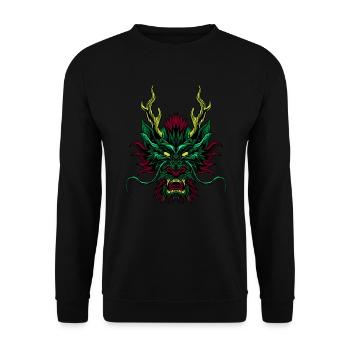 Oni Mask Japanische Kunst Japan Kanji Nippon Cooles Geschenk - Unisex Pullover - Schwarz - Vorne - Alina (178cm) & Michal (187cm)
