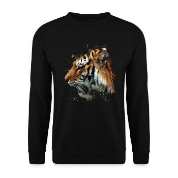 Tiger-Tierbigcat-Spezies-Zoo-Studien-Wissenschafts-Geschenk - Unisex Pullover - Schwarz - Vorne - Alina (178cm) & Michal (187cm)