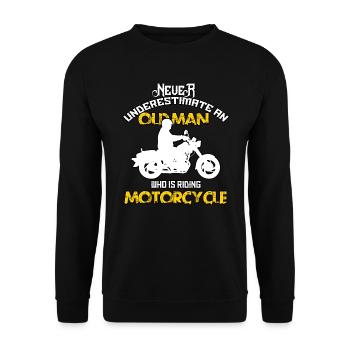 Motorrad-alter Mann-Fahrzeug, das Fahrfahrrad-Geschenk läuft - Unisex Pullover - Schwarz - Vorne - Alina (178cm) & Michal (187cm)