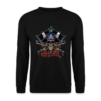 Piraten-Schädel-Gewehre tote Männer stellen Hauptknochen-Geschenk gegenüber - Unisex Pullover - Schwarz - Vorne - Alina (178cm) & Michal (187cm)