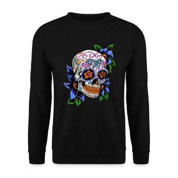 Zucker Schädel Tag der Toten Geschenk - Unisex Pullover - Schwarz - Vorne - Alina (178cm) & Michal (187cm)