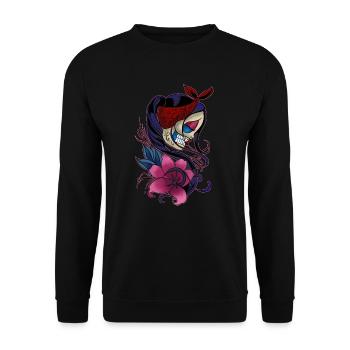 Zucker Schädel Mädchen Tag der Toten Geschenk - Unisex Pullover - Schwarz - Vorne - Alina (178cm) & Michal (187cm)