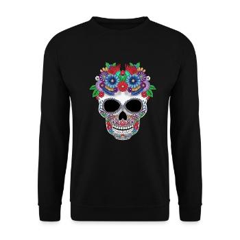 Zucker Schädel Tag der Toten Geschenk - Unisex Pullover - Schwarz - Vorne - Alina (178cm) & Michal (187cm)