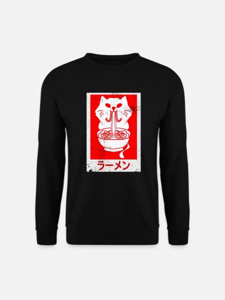 Ramen Cat Japanese Noodle Soup Asian Food Gift - Unisex Sweatshirt - black