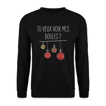Tu veux voir mes boules ? - Humour Noël - Sweat-shirt Unisexe - noir - Devant - Alina (178cm) & Michal (187cm)