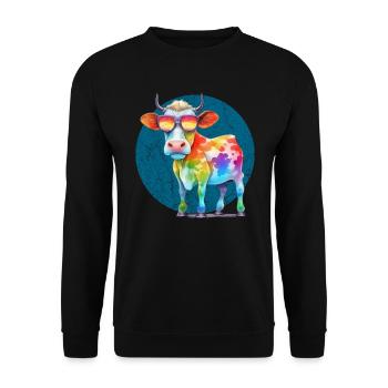 Vache fraîche colorée avec des lunettes de soleil - Sweat-shirt Unisexe - noir - Devant - Alina (178cm) & Michal (187cm)