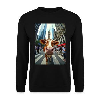 Lustiges Kuh Selfie in der Stadt - Unisex Pullover - Schwarz - Vorne - Alina (178cm) & Michal (187cm)