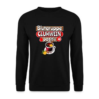 Blutgruppe Glühwein | Weihnachtsgeschenk - Unisex Pullover - Schwarz - Vorne - Alina (178cm) & Michal (187cm)