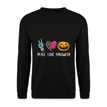 Peace Love Halloween - Unisex Pullover - Schwarz - Vorne - Alina (178cm) & Michal (187cm)
