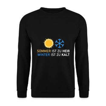 Sommer=zu heiß/Winter=zu kalt - Unisex Pullover - Schwarz - Vorne - Alina (178cm) & Michal (187cm)