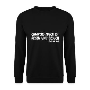 Camping Spruch Campers Fluch ist Regen und Besuch - Unisex Pullover - Schwarz - Vorne - Alina (178cm) & Michal (187cm)