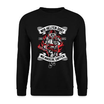 Un corps de pompiers aide les autres où le cadeau est visible - Sweat-shirt Unisexe - noir - Devant - Alina (178cm) & Michal (187cm)