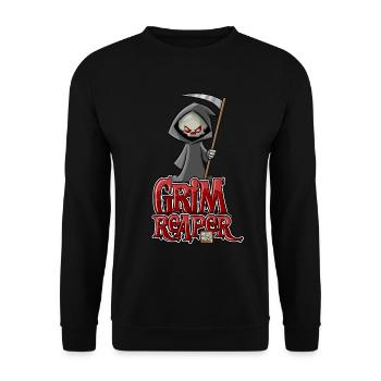 Cartoon Grim Reaper - Unisex Pullover - Schwarz - Vorne - Alina (178cm) & Michal (187cm)
