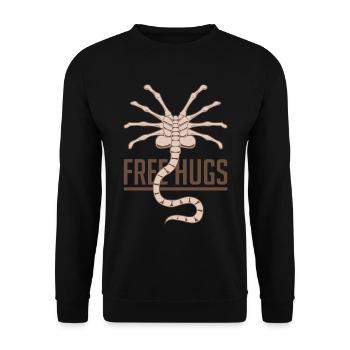 Kostenlose Hugs Aliens - Unisex Pullover - Schwarz - Vorne - Alina (178cm) & Michal (187cm)