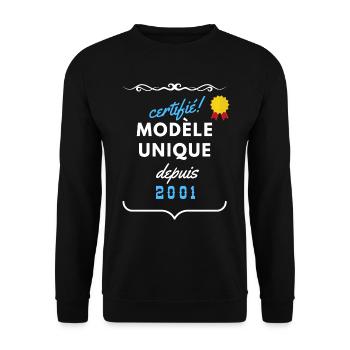 certifié modèle unique depuis 2001 - Sweat-shirt Unisexe - noir - Devant - Alina (178cm) & Michal (187cm)
