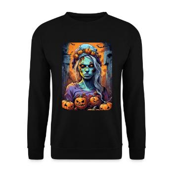 Modèle vierge de femme zombie d’Halloween 1.7 - Sweat-shirt Unisexe - noir - Devant - Alina (178cm) & Michal (187cm)