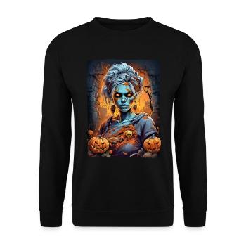 Halloween Zombie Frau Blankovorlage 1.6 - Unisex Pullover - Schwarz - Vorne - Alina (178cm) & Michal (187cm)