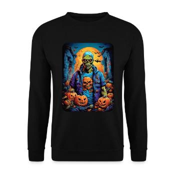 Halloween Zombie Blankovorlage 1.2 - Unisex Pullover - Schwarz - Vorne - Alina (178cm) & Michal (187cm)