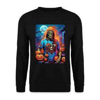 Halloween Zombie Blankovorlage 1.8 - Unisex Pullover - Schwarz - Vorne - Alina (178cm) & Michal (187cm)