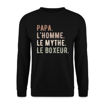 DAD, DER MANN, DER MYTHOS, DER BOXER - Unisex Pullover - Schwarz - Vorne - Alina (178cm) & Michal (187cm)