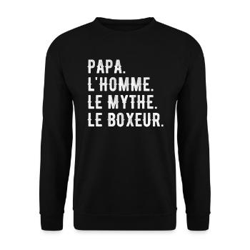 DAD, DER MANN, DER MYTHOS, DER BOXER - Unisex Pullover - Schwarz - Vorne - Alina (178cm) & Michal (187cm)