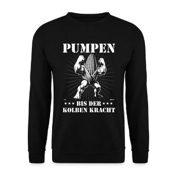 Pumpen bis der Kolben kracht – Lustiges Bodybuildi - Unisex Pullover - Schwarz - Vorne - Alina (178cm) & Michal (187cm)
