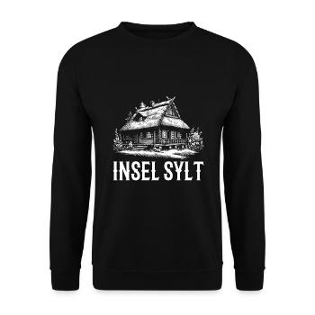 Insel Sylt Natur Holzhaus mit Reetdach Design - Unisex Pullover - Schwarz - Vorne - Alina (178cm) & Michal (187cm)