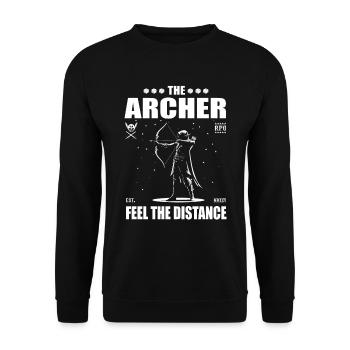 Der Bogenschütze - The Archer, feel the distance - Unisex Pullover - Schwarz - Vorne - Alina (178cm) & Michal (187cm)