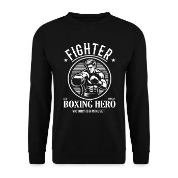 Box Kämpfer – Sieg ist eine Denkweise - Unisex Pullover - Schwarz - Vorne - Alina (178cm) & Michal (187cm)