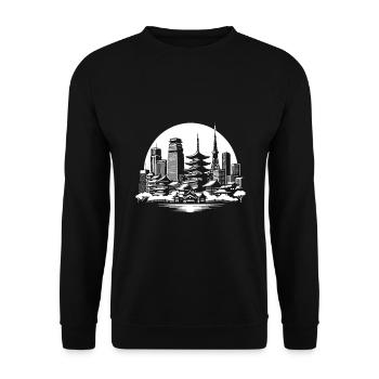 Asiatische Metropole – Skyline Design - Unisex Pullover - Schwarz - Vorne - Alina (178cm) & Michal (187cm)
