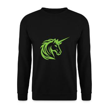 Schlichtes grünes Einhorn – Eleganz und Fantasie - Unisex Pullover - Schwarz - Vorne - Alina (178cm) & Michal (187cm)