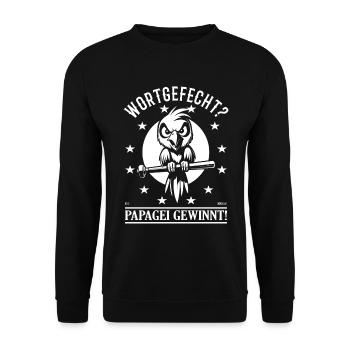 Lustiger Papagei – Wortgefecht? Papagei gewinnt - Unisex Pullover - Schwarz - Vorne - Alina (178cm) & Michal (187cm)