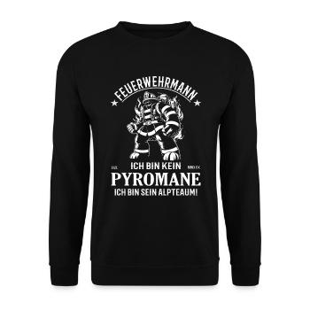 Feuerwehrmann, kein Pyromane sondern Held - Unisex Pullover - Schwarz - Vorne - Alina (178cm) & Michal (187cm)