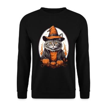 Halloween Katze - Unisex Pullover - Schwarz - Vorne - Alina (178cm) & Michal (187cm)