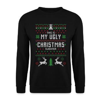 This my Ugly Christmas Sweater Christmas reindeer - Unisex Sweatshirt - black - Front - Alina (178cm) & Michal (187cm)