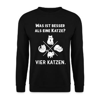 Was ist besser als eine Katze? - Vier Katzen - Unisex Pullover - Schwarz - Vorne - Alina (178cm) & Michal (187cm)