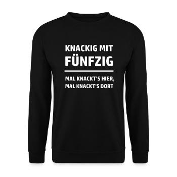 Fünfzig Lustiges Geschenk Knackig 50 Jahre Spruch - Unisex Pullover - Schwarz - Vorne - Alina (178cm) & Michal (187cm)