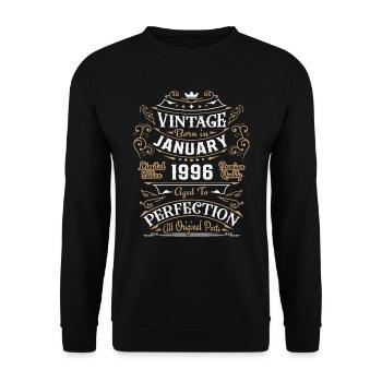 Vintage Januar 1996, Retro Geburtstagsgeschenk - Unisex Pullover - Schwarz - Vorne - Alina (178cm) & Michal (187cm)
