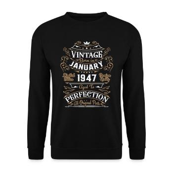 Vintage Janvier 1947, Rétro Cadeau D'anniversaire - Sweat-shirt Unisexe - noir - Devant - Alina (178cm) & Michal (187cm)