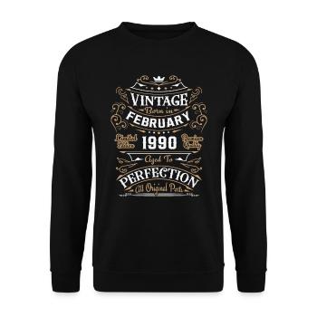 Vintage Februar 1990, Retro Geburtstagsgeschenk - Unisex Pullover - Schwarz - Vorne - Alina (178cm) & Michal (187cm)