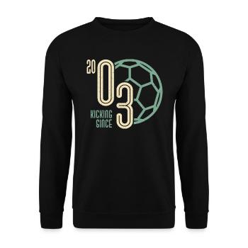 20. Geburtstag Fußballer 20 Jahre Jahrgang 2003 - Unisex Pullover - Schwarz - Vorne - Alina (178cm) & Michal (187cm)