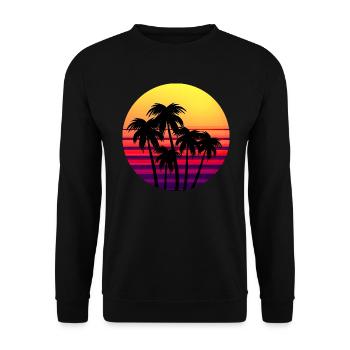 Retro Sunset Palmen im Sonnenuntergang - Unisex Pullover - Schwarz - Vorne - Alina (178cm) & Michal (187cm)