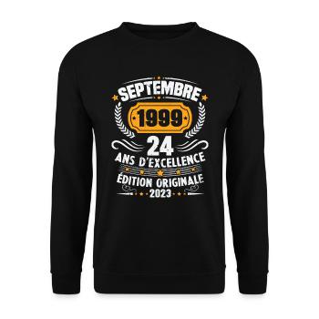 Cadeau anniversaire 24 Ans septembre 1999 Vintage - Sweat-shirt Unisexe - noir - Devant - Alina (178cm) & Michal (187cm)