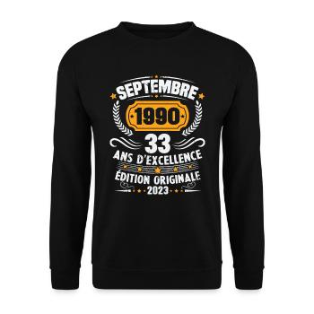 Cadeau anniversaire 33 Ans septembre 1990 Vintage - Sweat-shirt Unisexe - noir - Devant - Alina (178cm) & Michal (187cm)