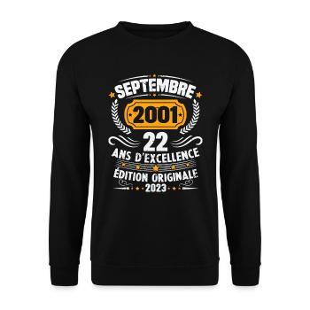 Cadeau anniversaire 22 Ans septembre 2001 Vintage - Sweat-shirt Unisexe - noir - Devant - Alina (178cm) & Michal (187cm)
