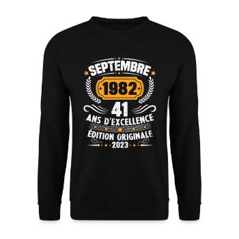 Cadeau anniversaire 41 Ans septembre 1982 Vintage - Sweat-shirt Unisexe - noir - Devant - Alina (178cm) & Michal (187cm)