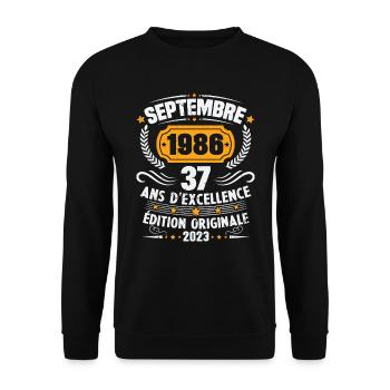 Cadeau anniversaire 37 Ans septembre 1986 Vintage - Sweat-shirt Unisexe - noir - Devant - Alina (178cm) & Michal (187cm)