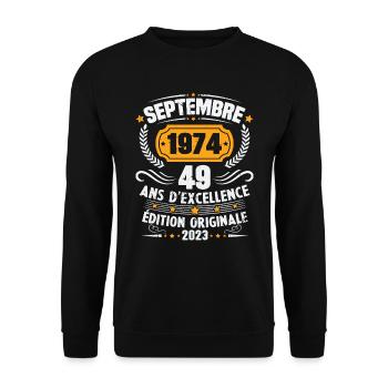 Cadeau anniversaire 49 Ans septembre 1974 Vintage - Sweat-shirt Unisexe - noir - Devant - Alina (178cm) & Michal (187cm)