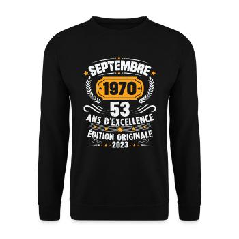 Cadeau anniversaire 53 Ans septembre 1970 Vintage - Sweat-shirt Unisexe - noir - Devant - Alina (178cm) & Michal (187cm)