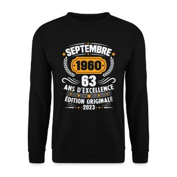 Cadeau anniversaire 63 Ans septembre 1960 Vintage - Sweat-shirt Unisexe - noir - Devant - Alina (178cm) & Michal (187cm)